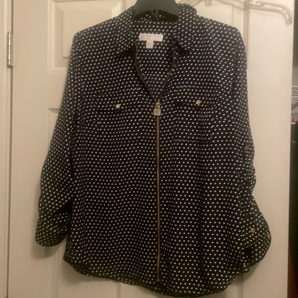 Women’s Michael Kors zipper blouse polka dot sz XL